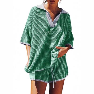 Womens Sweater Set 2 Piece Outfits Oversized 3/4 Sleeve V