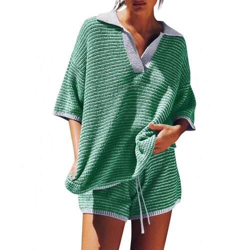 Womens Sweater Set 2 Piece Outfits Oversized 3/4 Sleeve V