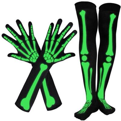Halloween glow-in-the-dark skull gloves skeleton stockings