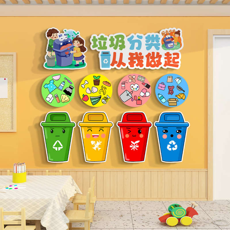 幼儿园垃圾分类文化背景墙宣传海报墙贴托管班级环创布置用品挂画
