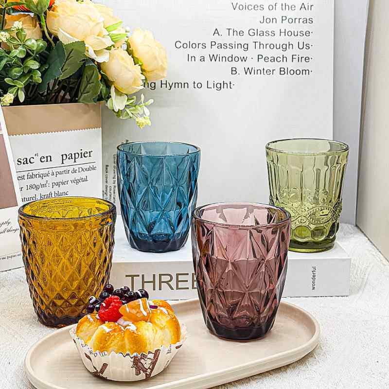 工厂欧式加厚玻璃喝水杯彩色浮雕果汁杯酒店漱口杯酒吧啤酒杯
