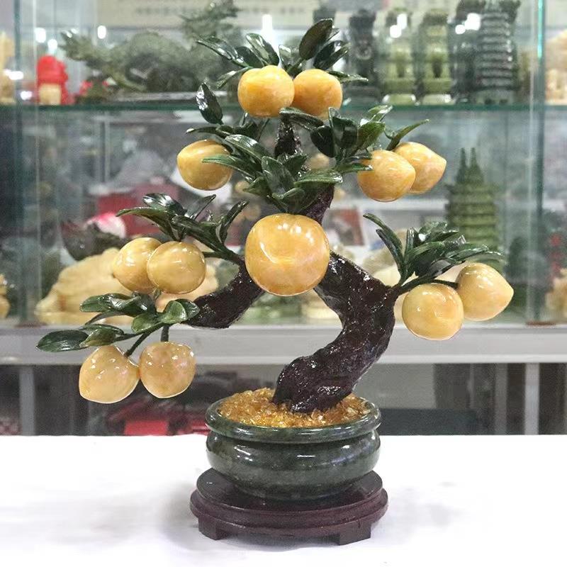 天然玉石纯手工寿桃子树摆件电视柜客厅玄关酒柜家居装饰品