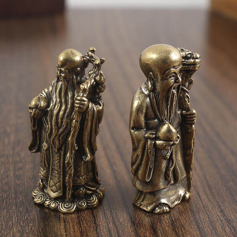黄铜小摆件做旧桌面寿星老托桃小铜器手把件纯铜工艺品收藏