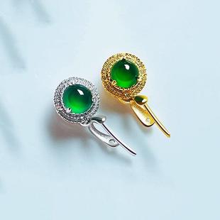 风格 镀18k色扣吊坠扣头围钻绿蛋时尚 翡翠扣玉坠配件镶钻金色扣子
