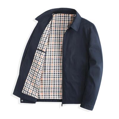 年春秋季纯棉夹商务老爸爸秋装外套男士翻领夹克K2122-F休闲上中