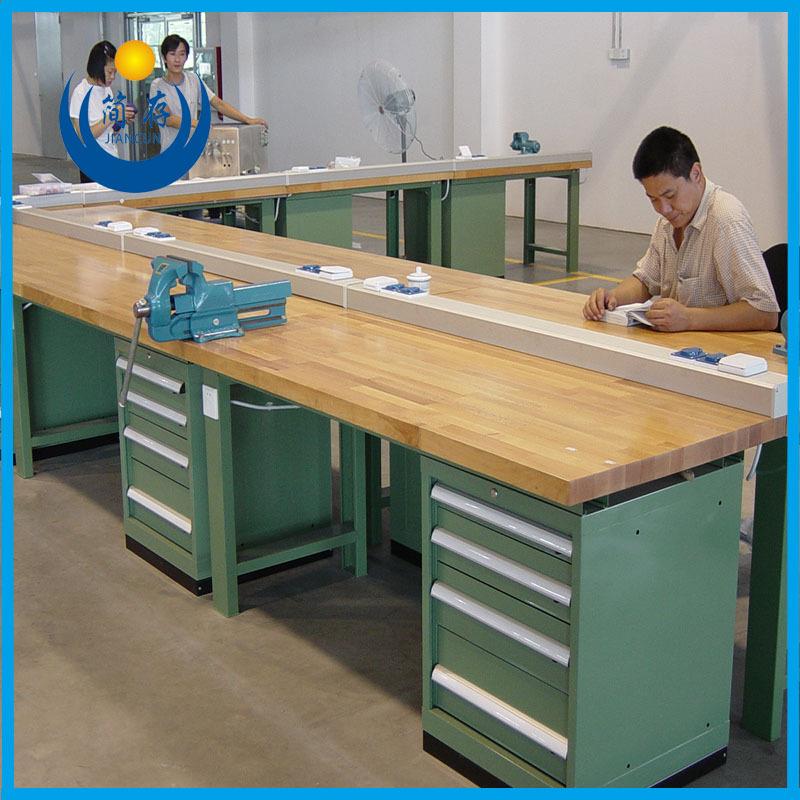 简存进口榉木钳工工作台 车间实木操作台 橡木板维修工具桌实验桌