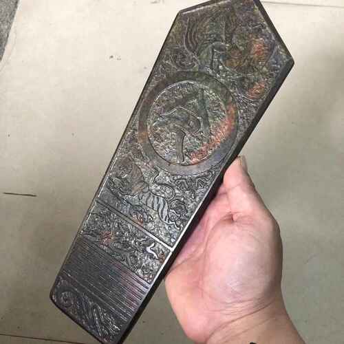古玩杂项仿古做旧工艺品岫玉雕刻仿古朝板令牌玉圭四兽瑞兽摆件