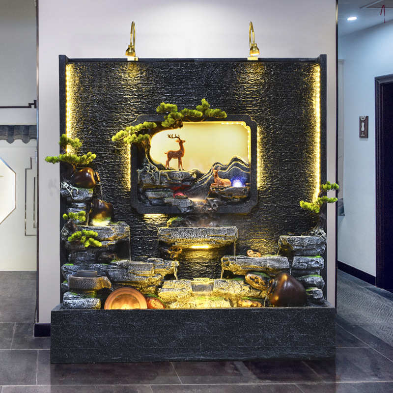 水幕墙流水屏风客厅假山喷泉酒店庭院景观招财办公室落地装饰摆件