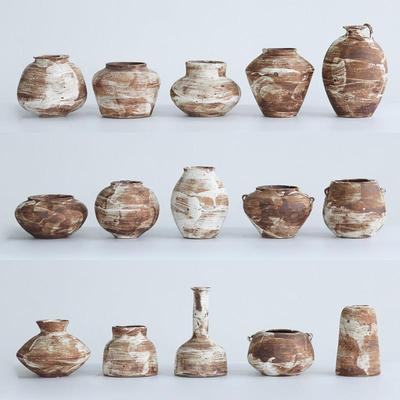 侘寂风花瓶日式小陶罐覆古插花花器禅意客厅名宿粗陶创意桌面摆件