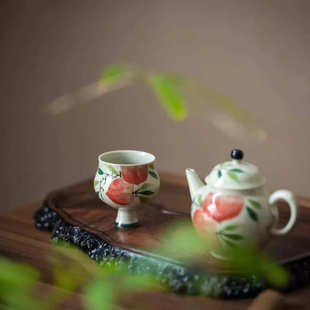 纯手绘高脚茶杯陶瓷蛮腰主人杯单个功夫茶具品茗杯家用女士喝茶杯