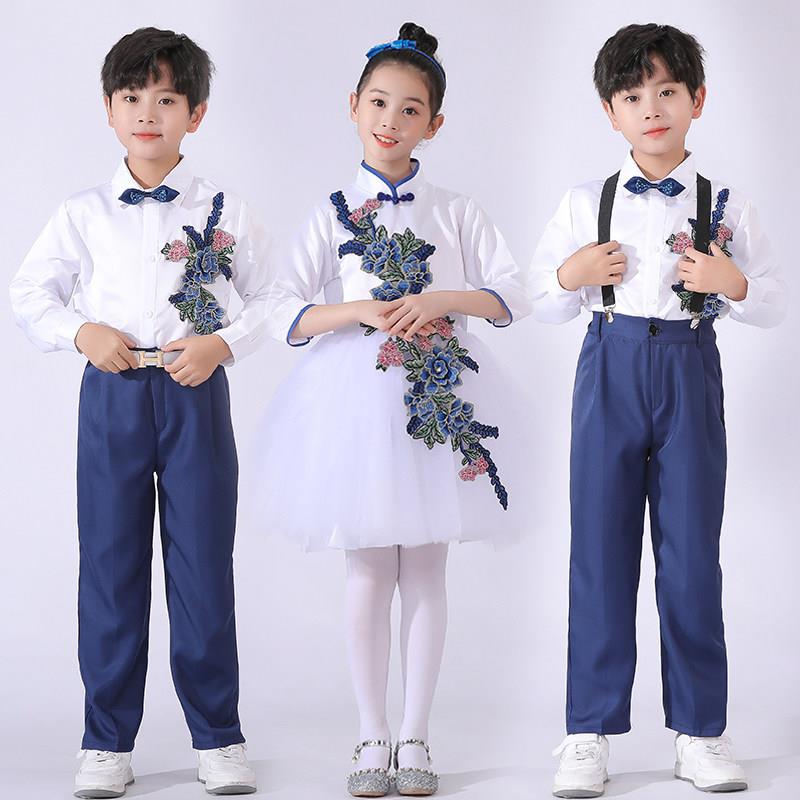 青花瓷儿童演出服中国风小学生合唱服幼儿诗歌朗诵大合唱团表演服