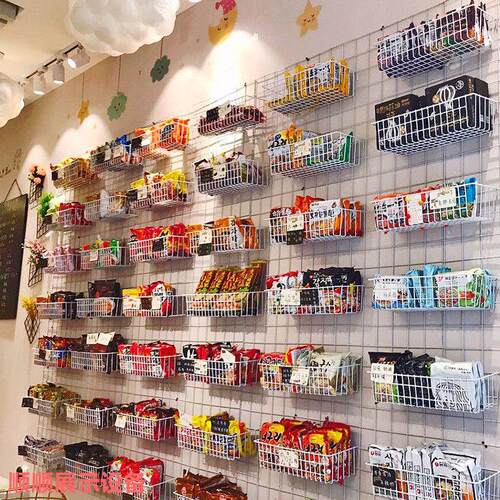 加粗方便面置物架陈列墙白色网红泡面小食堂网格展示货架挂篮壁挂