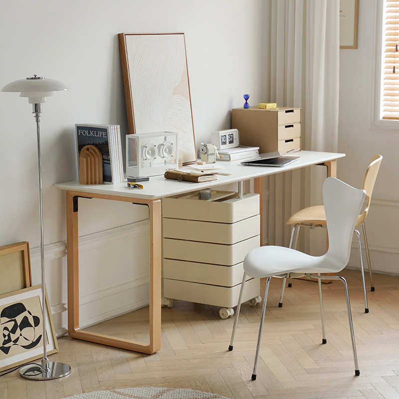 学习办公长简约桌子实木双人现代书桌白色极家用ins小户型电脑桌