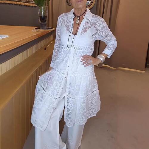 Women's collar lace shirt long top