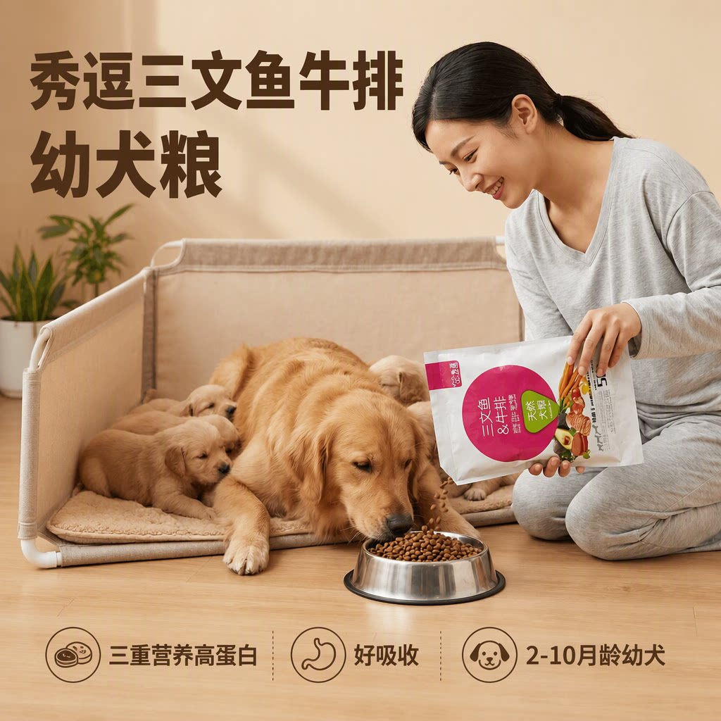 秀逗北欧三文鱼进口牛肉天然犬粮幼犬成长专研粮高蛋白试用装50g