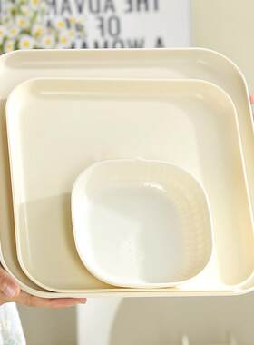 奶油风多尺寸正方形托盘加厚耐用塑料PP水杯茶盘日系高颜值接水盘