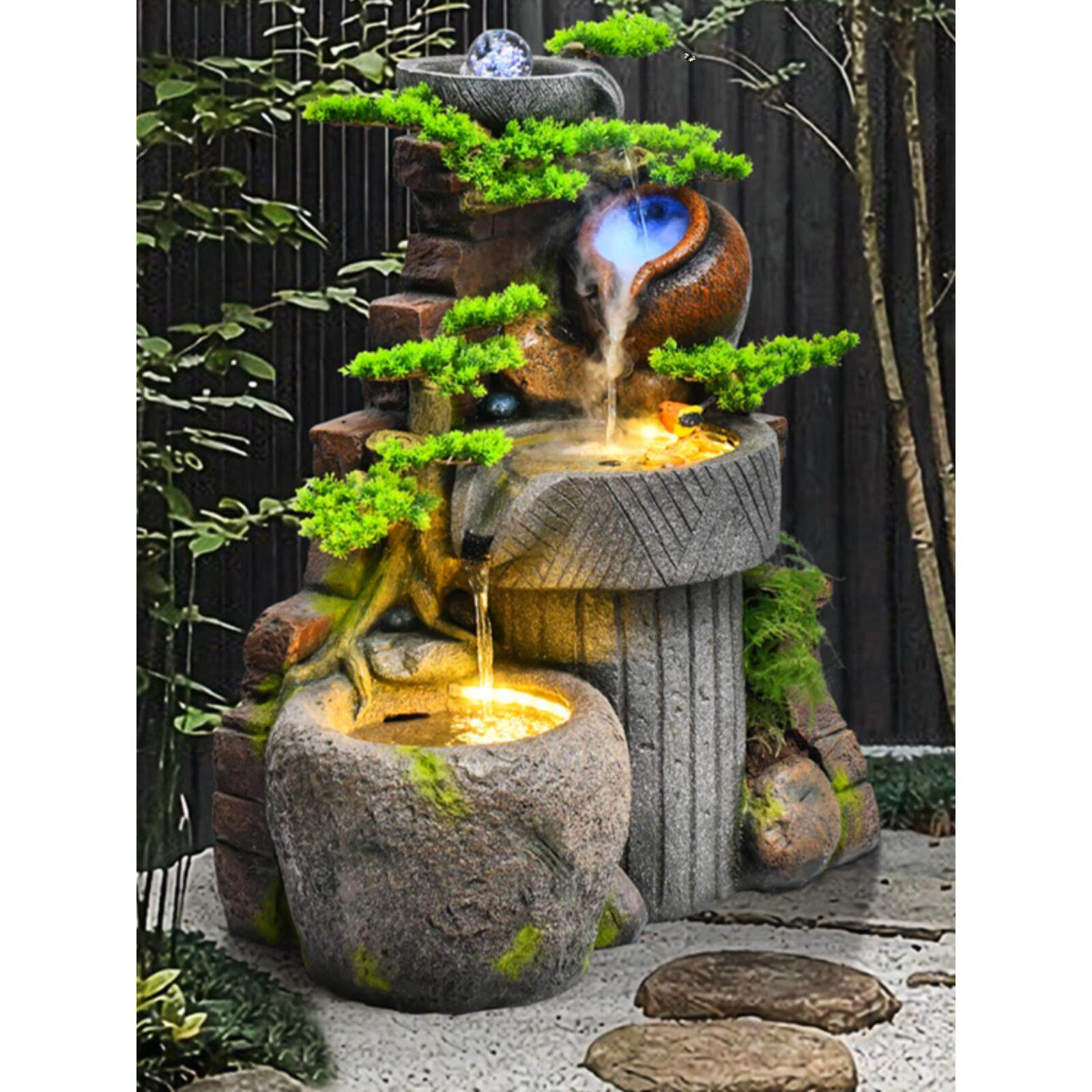 户外鱼池造景大型太阳能假山流水喷泉瀑布室内阳台庭院水景观摆件