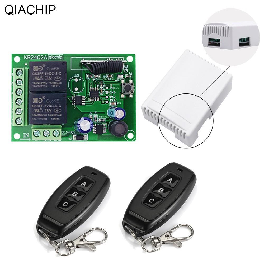 QIACHIP两路无线遥控开关10A继电器电机控制板宽电压DC6V-30V