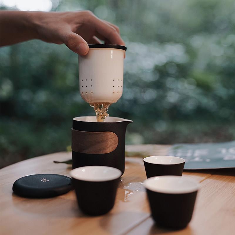 陶瓷快MZ8004客杯黑釉珍瓷茗茶具茶海漏茶茶巾旅品杯家用行可携式