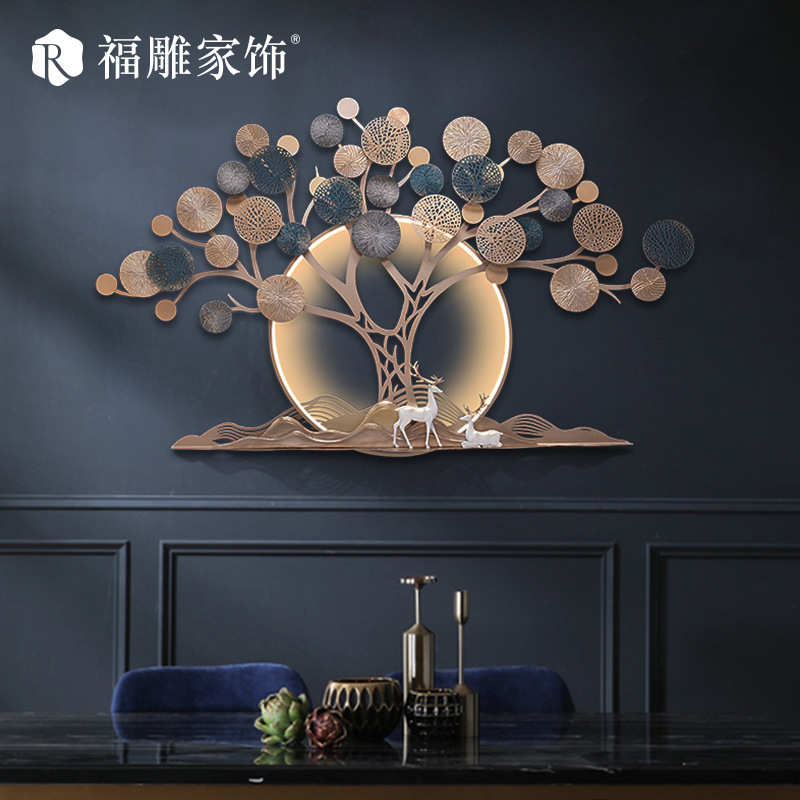 浮雕装饰画铁艺壁画沙发背景墙装饰客厅3d立体挂件灯光画餐厅玉树图片
