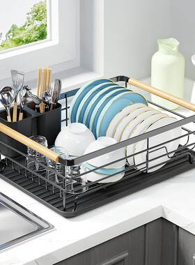 爱拾家 厨房置物架家居用品收纳碗碟架铁艺水槽黑色沥水碗架