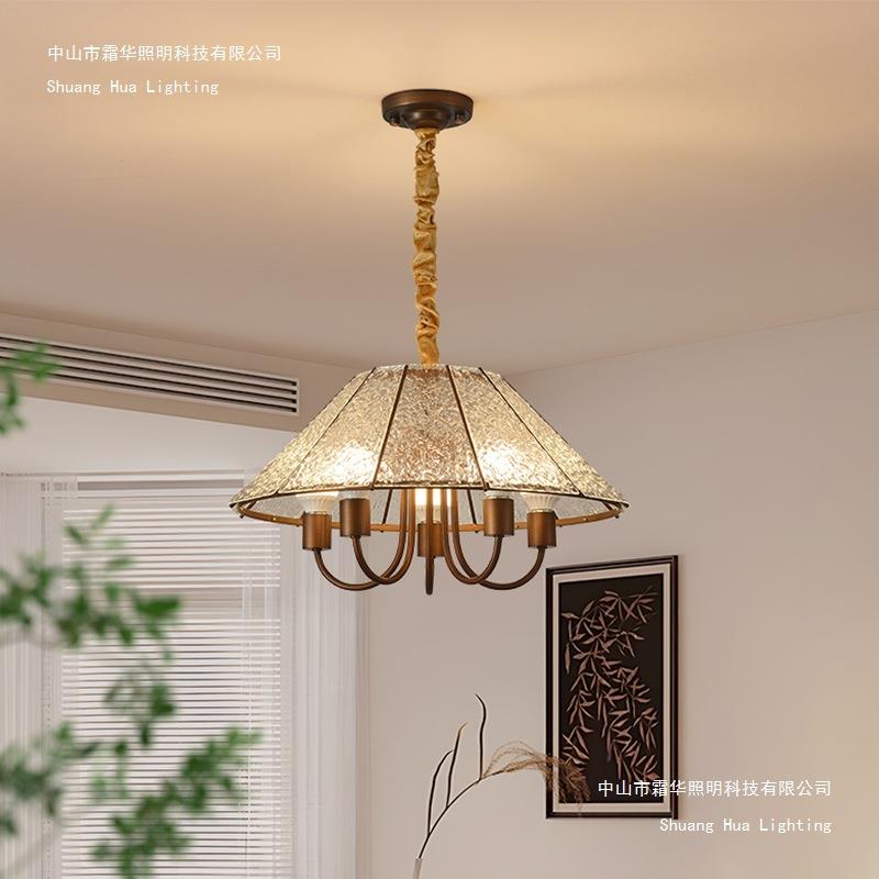 中古风客厅吊灯复古胡桃木纹餐桌吧台灯创意个性艺术卧室床头灯