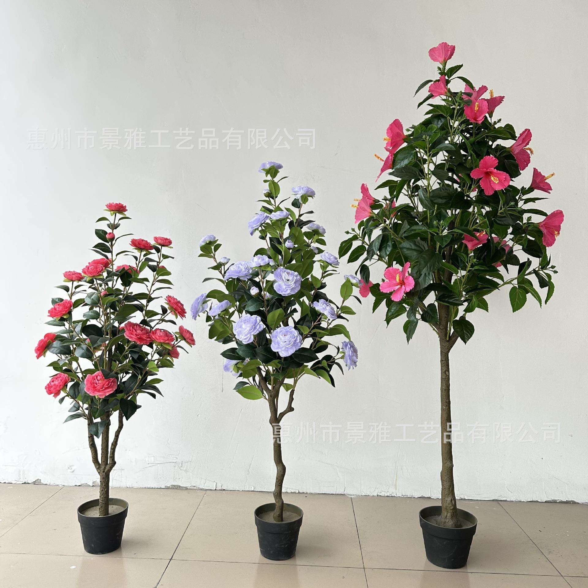 仿真茶花树仿真朱槿花仿真山茶花装饰摆件人造绿植