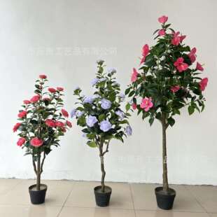 仿真茶花树仿真朱槿花仿真山茶花装饰摆件人造绿植