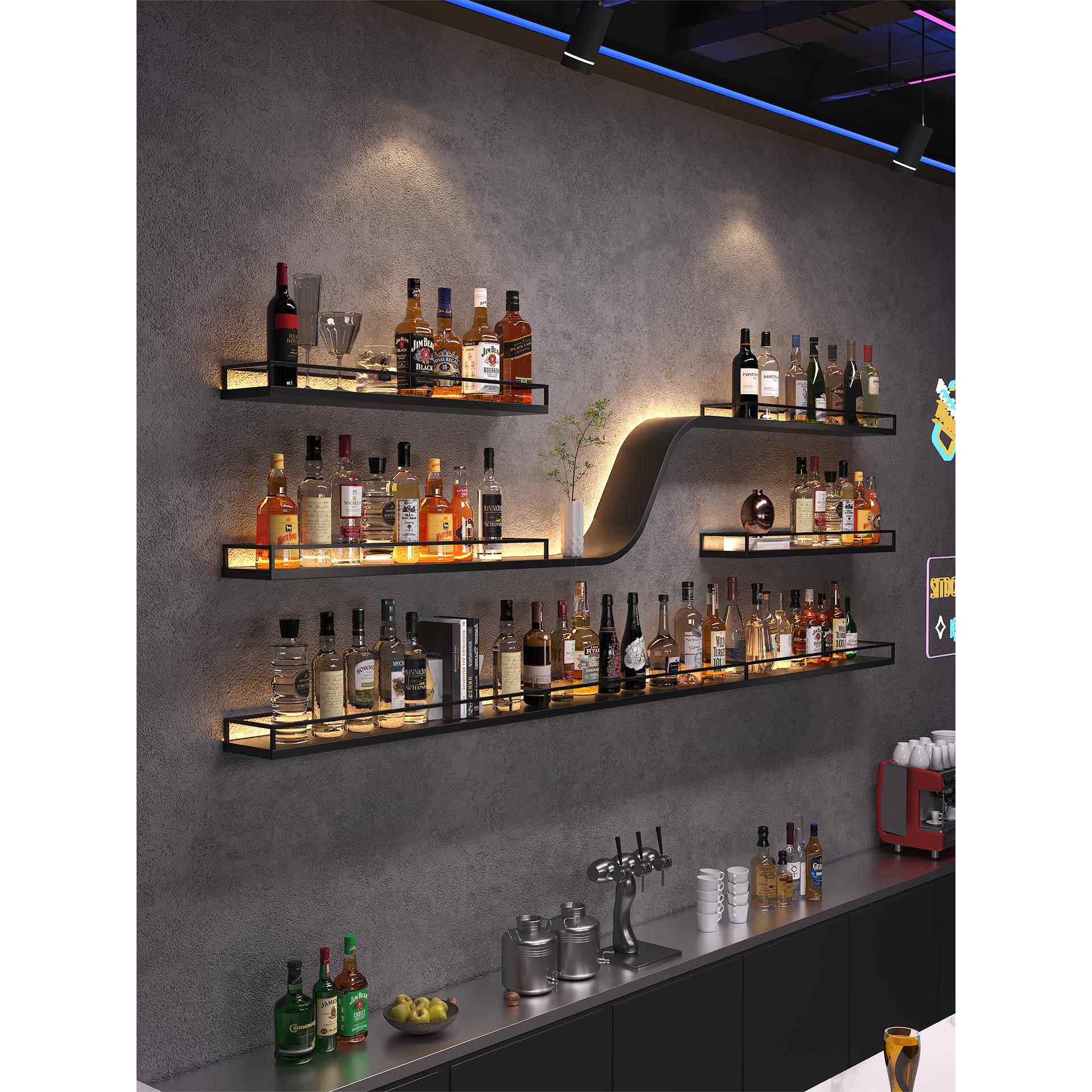 酒吧吧台铁艺酒架壁挂式置物架酒吧餐厅墙上展示架工业风红酒架