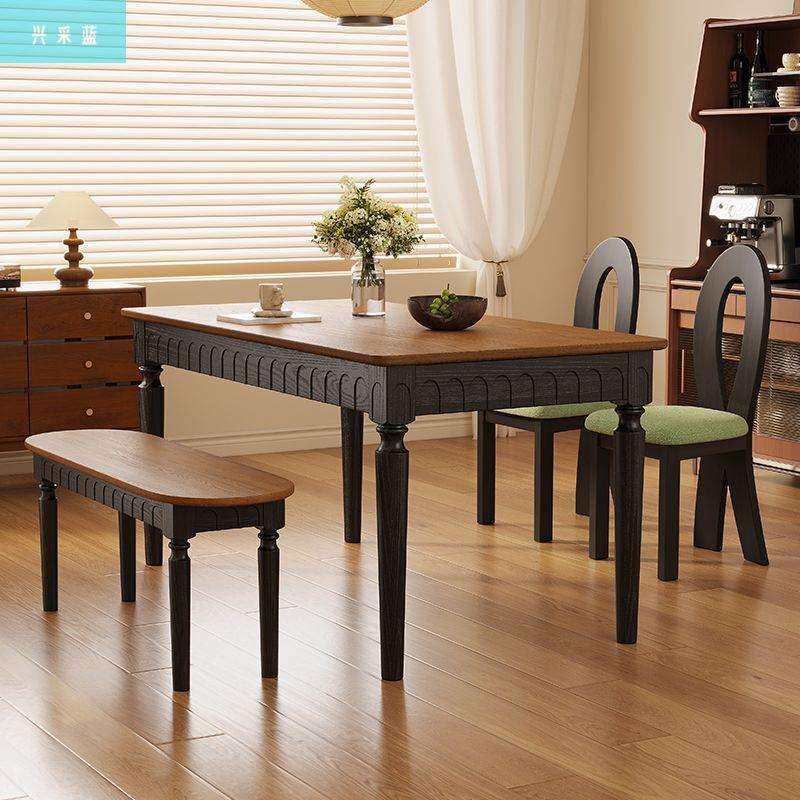 古风采蓝餐桌法式无品牌/复古长方组形白蜡木桌子家用小美饭式桌