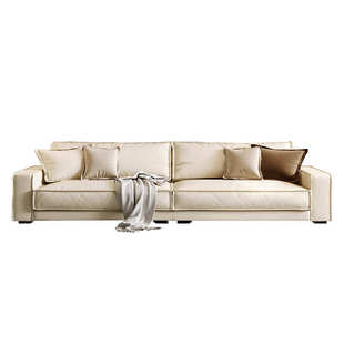 意式极简布达佩斯沙发客厅直排斜角磨砂布沙发侘寂风头层牛皮沙发