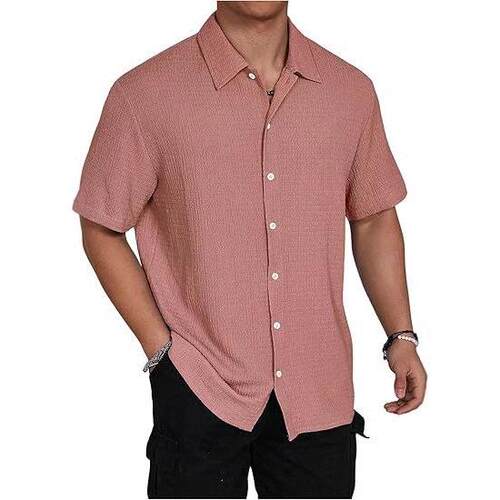 2025 short sleeved fashionable casual button up shirt