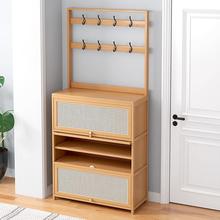 鞋柜门口衣帽架一体家用实木多层鞋架带门玄关挂衣架2025新款爆款