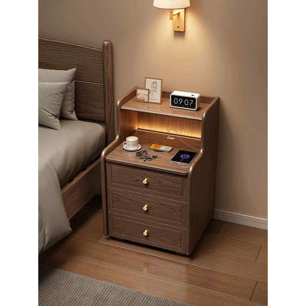 智能床头柜保险箱集成简单现代多功能收纳柜家庭实木保险箱免安装