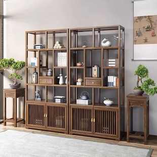 多宝阁置物架家用客厅现代简约 博古架展示柜茶室茶叶架实木新中式