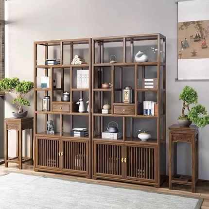 博古架展示柜茶室茶叶架实木新中式多宝阁置物架家用客厅现代简约