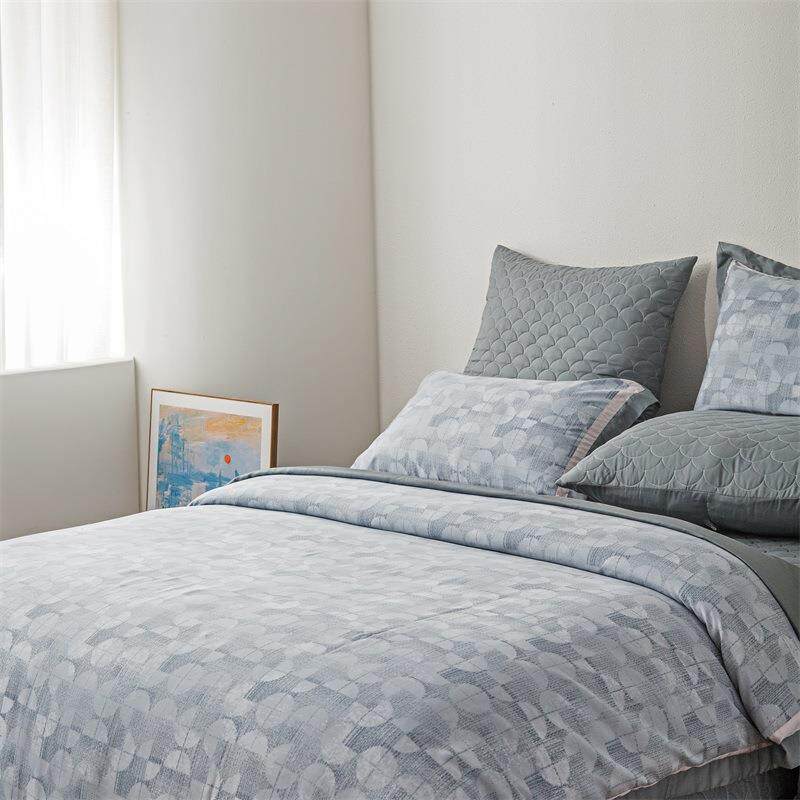 法式撞色款莱赛尔天丝套件双面夹棉床盖被被套床单床上用品