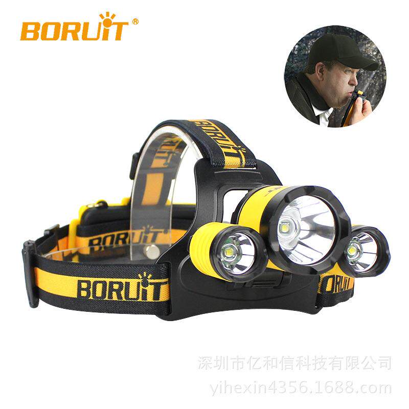 BORUiT新款头灯Headlamp 3LED大功率强光远射 USB充电头灯厂家