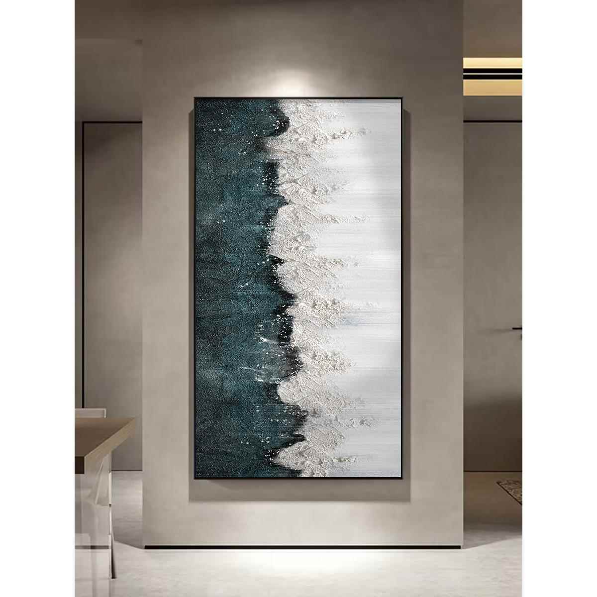 ⇗黑白纯手绘油画大芬村装饰画抽象入户玄关挂画立体竖版肌理