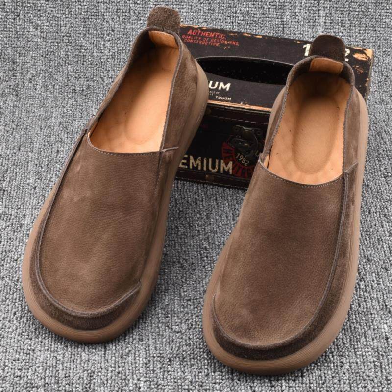 高端夏季新款单层牛皮软底休闲 男鞋真皮透气皮鞋一脚蹬懒人豆豆
