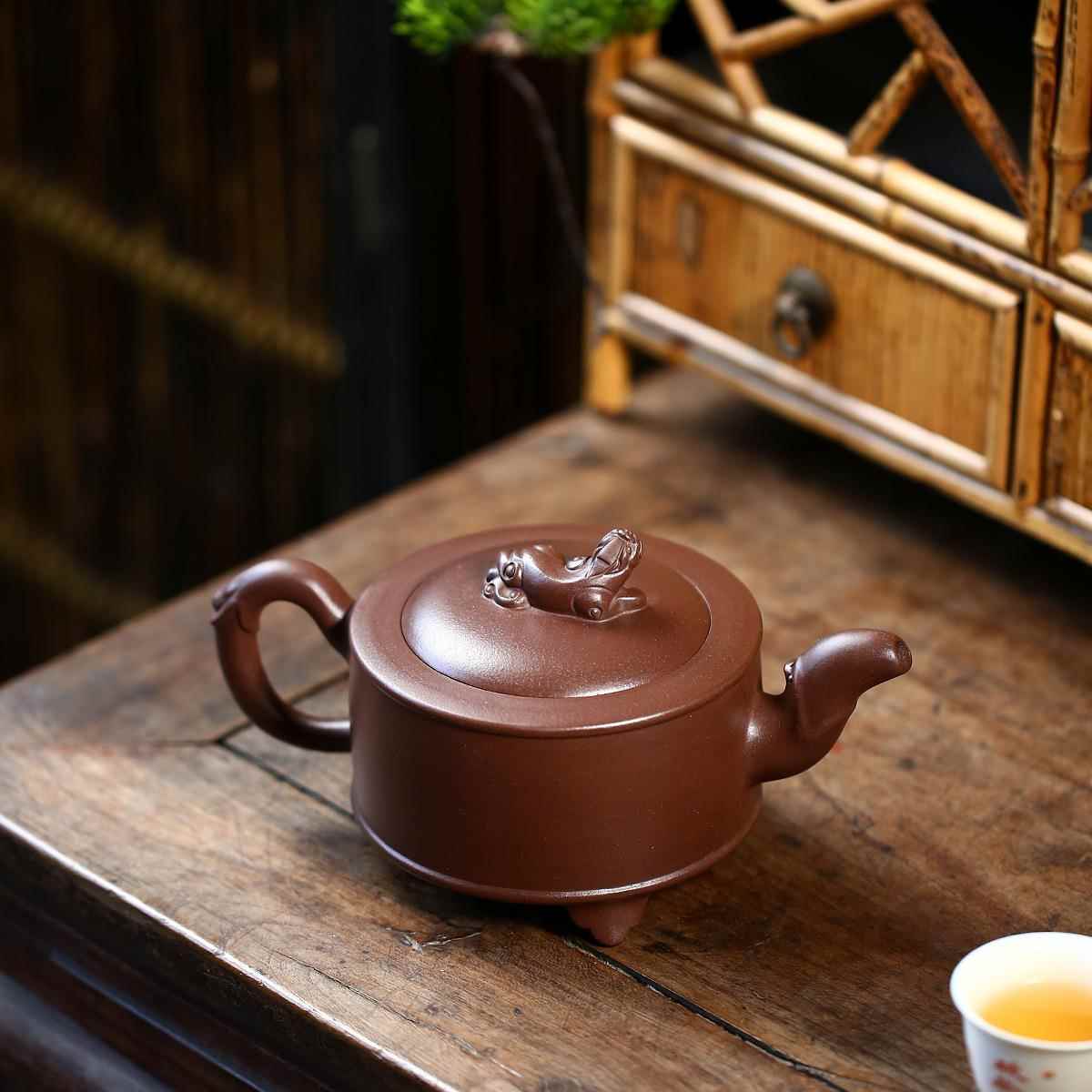 宜兴紫砂壶原矿老料紫泥藏龙卧虎名家重器工堂茶壶