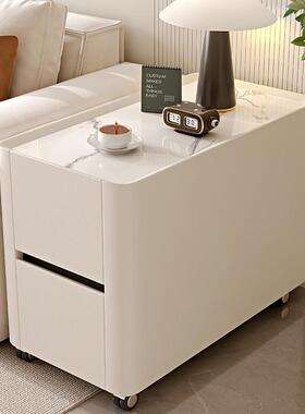 移动沙发拉旁边的几边意式轻YVB奢感客厅带轮子可推茶几实木边柜