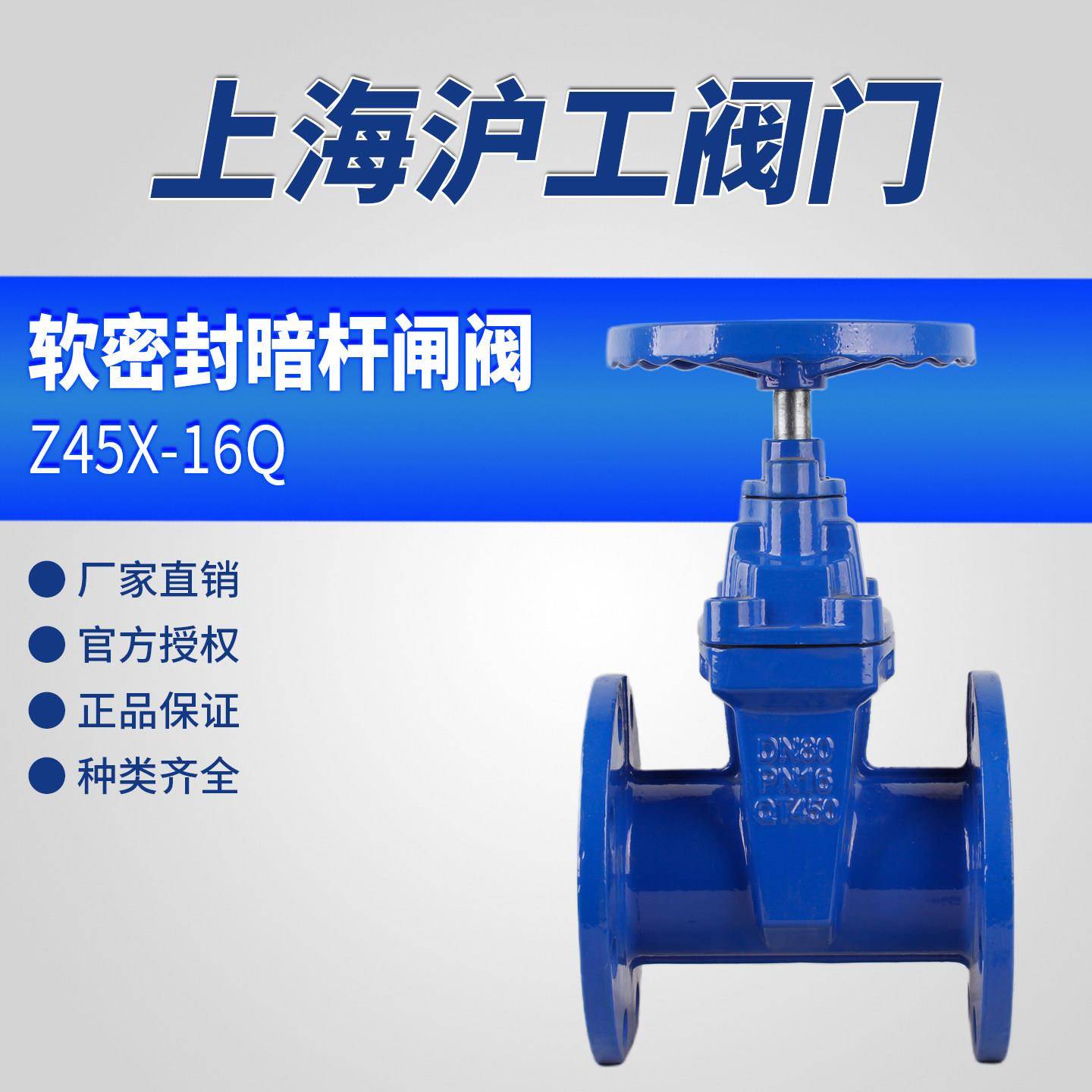 上海沪工标一良工阀门Z45X-16Q法兰暗杆闸阀软密封闸阀防护暗杆闸