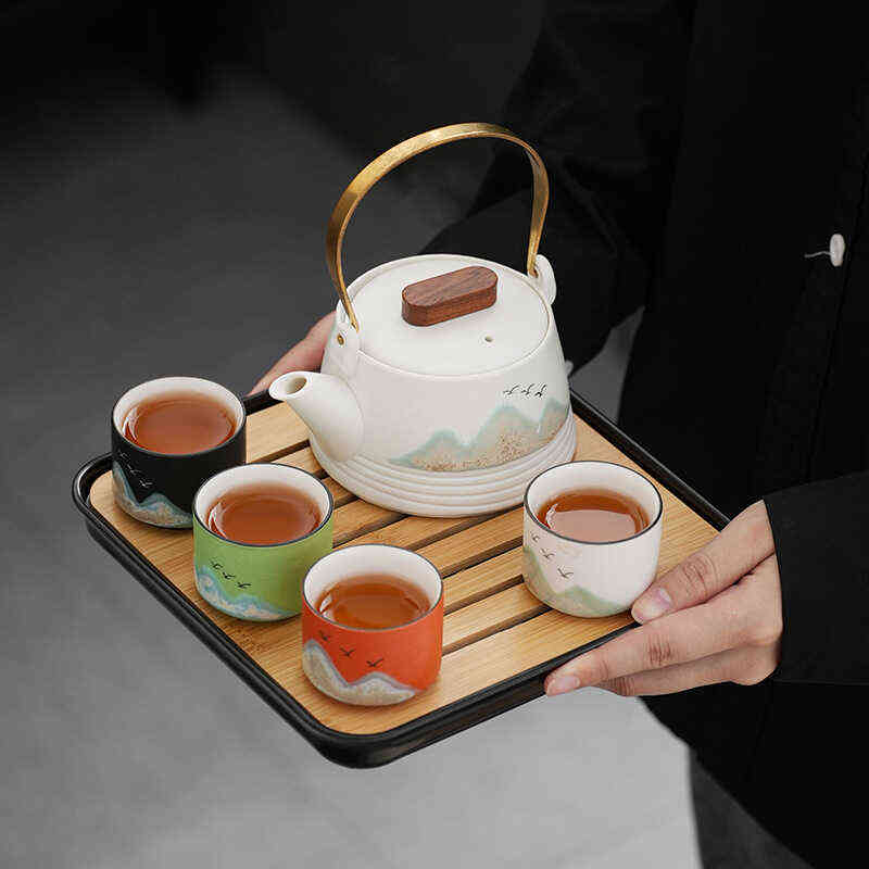 千里江山茶具礼盒套装式旅行茶具一壶四杯商务礼品公司动印lo