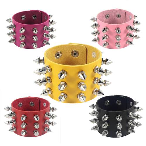 1pc Punk Style Men Studded Leather Bracelet Unisex Gothic Ri