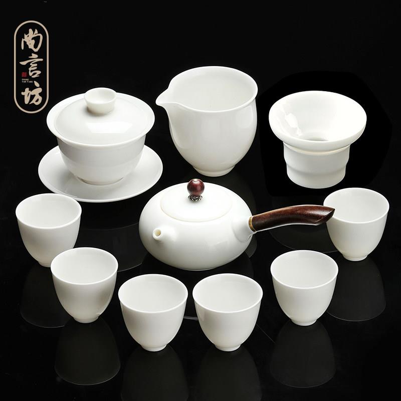 羊脂玉茶具套组2025新款德化白瓷功夫泡茶杯家用轻奢高档白玉盖碗