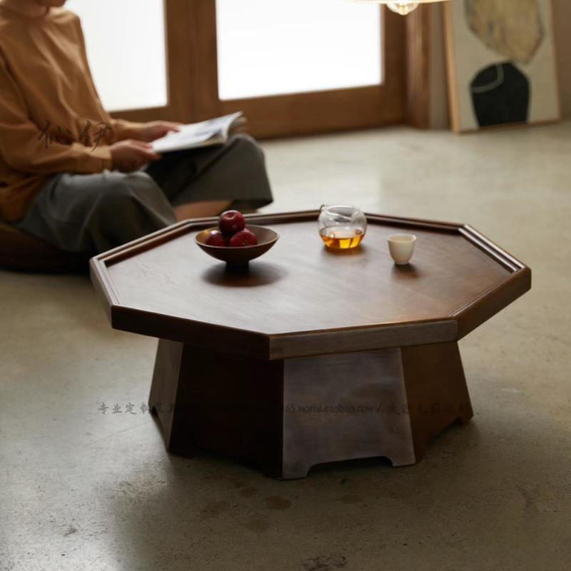 榻榻米空间覆古玲珑八角桌实木茶室小茶桌禅意阳台飘窗小矮桌书桌
