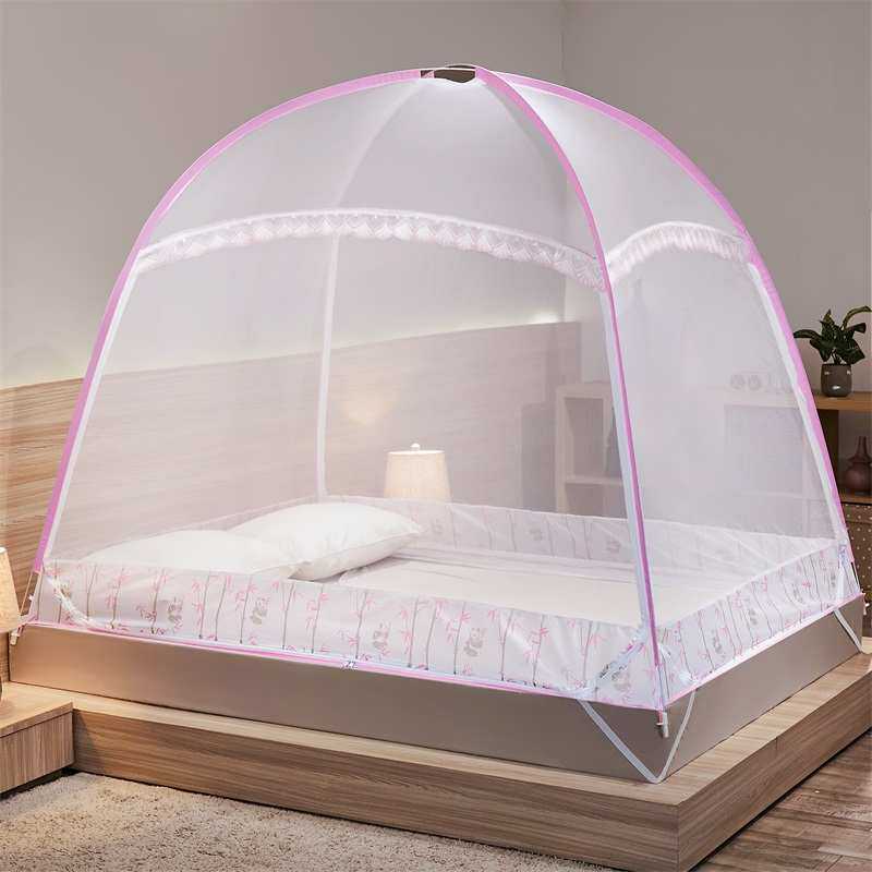 新款免安装蒙古包蚊帐拉链三门全底无底1.2米1.5m1.8m床家用折叠