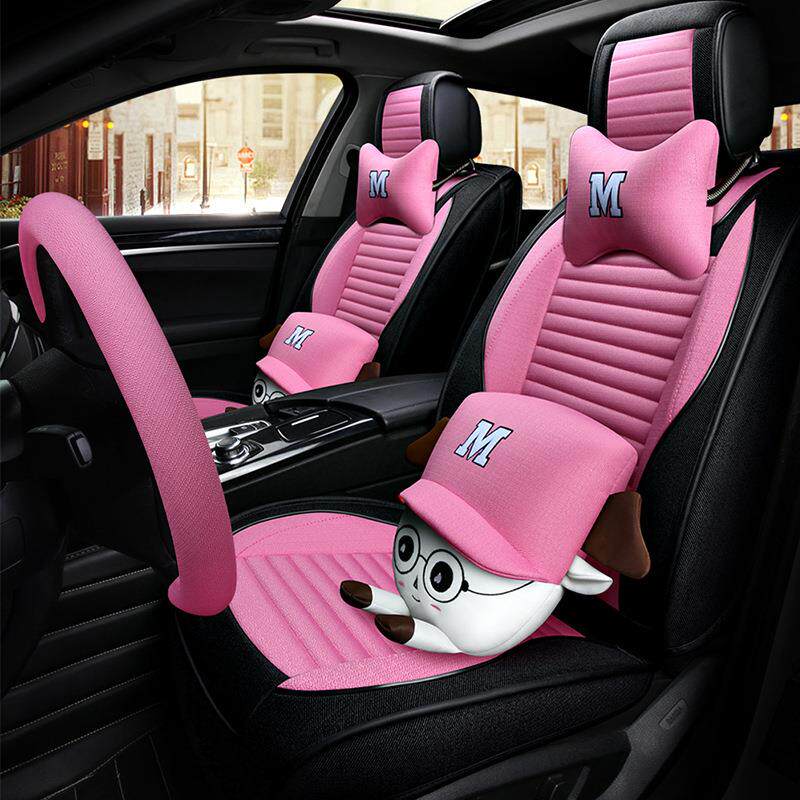 适用女士可爱汽车座套四季亚麻大众POLO起亚K3福克斯座垫坐垫