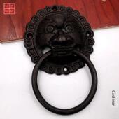 中式 古玩门纯铜把手动物头门环覆古圆把手铜配件铸铁外露把手